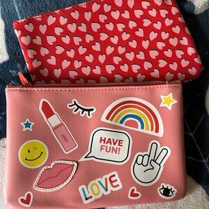 Ipsy Pink and Red Cosmetic Bags with Fun Designs